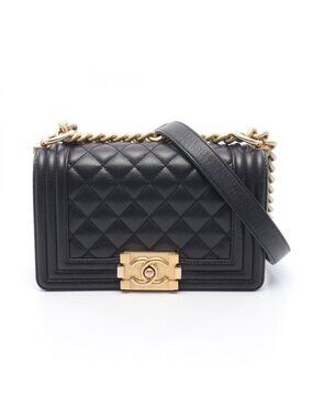 Chanel Shoulder Bag Boy Small Black Caviar Leather Chain